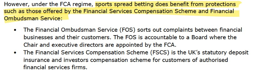 Zidave1's tweet photo. Hot off the press. Sport spread betting (which is how the FCA defined #footballindex) does benefit from FSCS protections. How does that work when the FCA say they do not regulate sport spread bets? Lies always get found out! https://t.co/9SudCr0ZYS