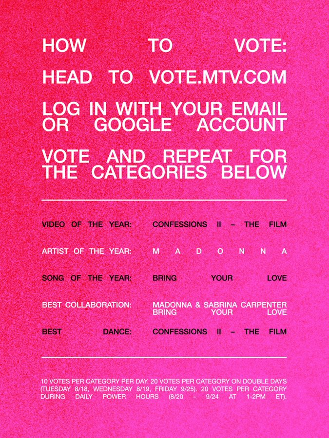 madonnaHQ's tweet photo. BRING YOUR VOTE 🩷
https://t.co/d2HerZUb5i https://t.co/rO1Hd7gA57