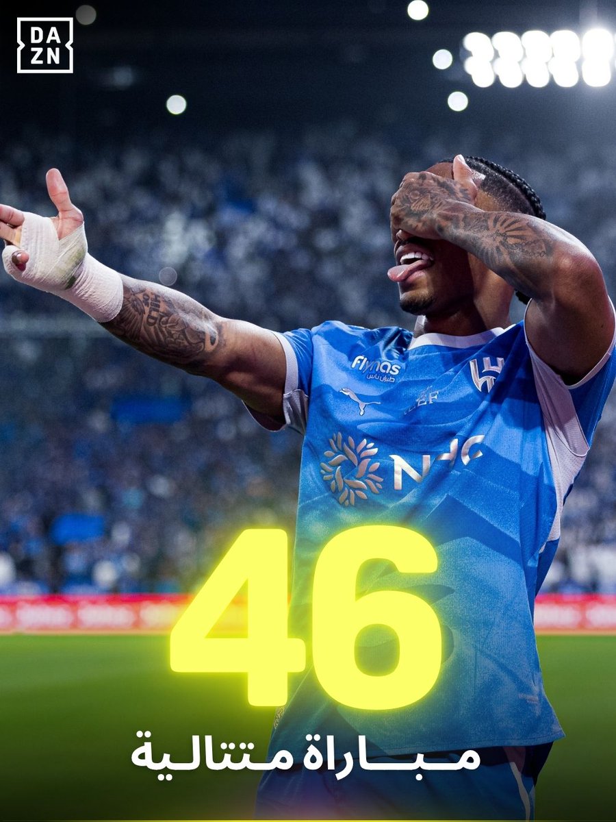 DAZN_Arabia's tweet photo. #الهلال يُكرر التاريخ 46 مباراة بلا هزيمة للمرة الثانية 💙

الزعيم يصبح أول نادٍ في تاريخ دوري المحترفين السعودي يصل إلى سلسلة 46 مباراة متتالية دون خسارة مرتين👑 https://t.co/quFFiQTfHm