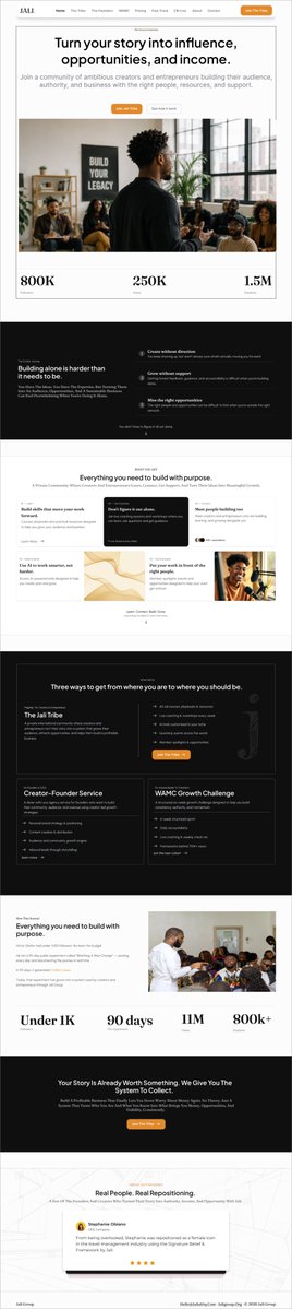 Monkele77's tweet photo. I redesigned the Jali Tribe website by @TheVictorOkafor 

I explored how the experience could make Jali’s value, different offerings, and user journey much clearer for creators and entrepreneurs.

From the Creator Journey → What You Get → finding the right path to join. https://t.co/CJntkpjM5B