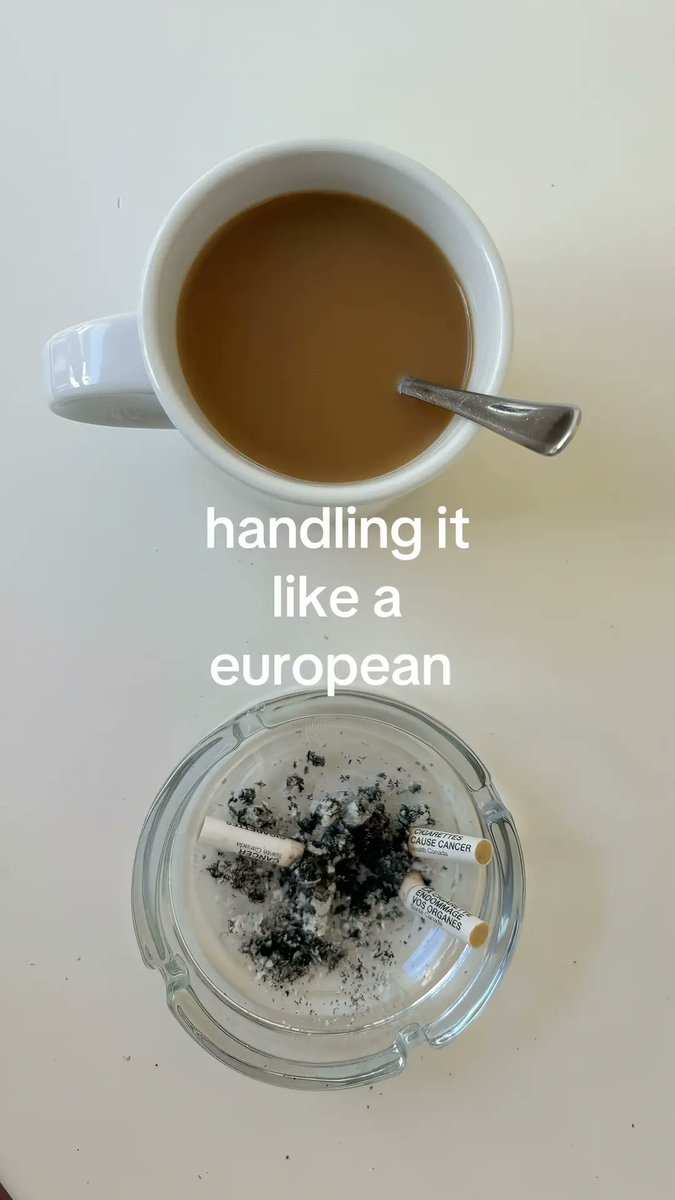 europemaxxed's tweet photo. taking a break from mental health and self improvement to focus on caffeine and nicotine abuse https://t.co/lp8LaPNNPt
