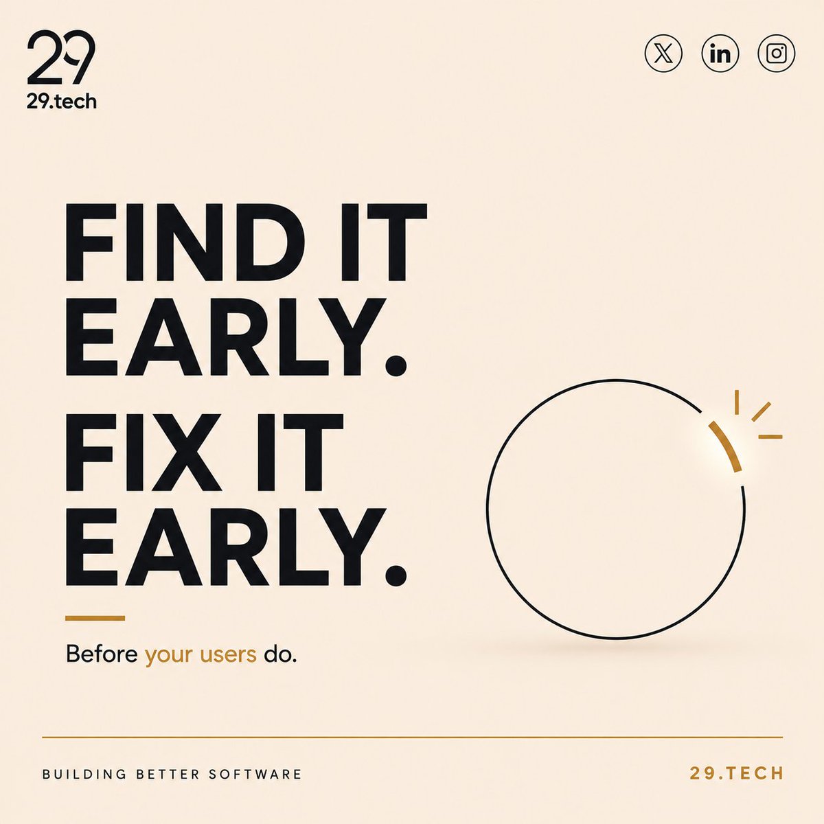 29dot_tech's tweet photo. A bug found during development is a fix.

The same bug found by your users is a problem.

At https://t.co/IKZfYb9iqt, we test, review, and catch issues early before they reach production.Find it early. 

Fix it early.#29Tech #SoftwareDevelopment https://t.co/86ZUMpy5vn