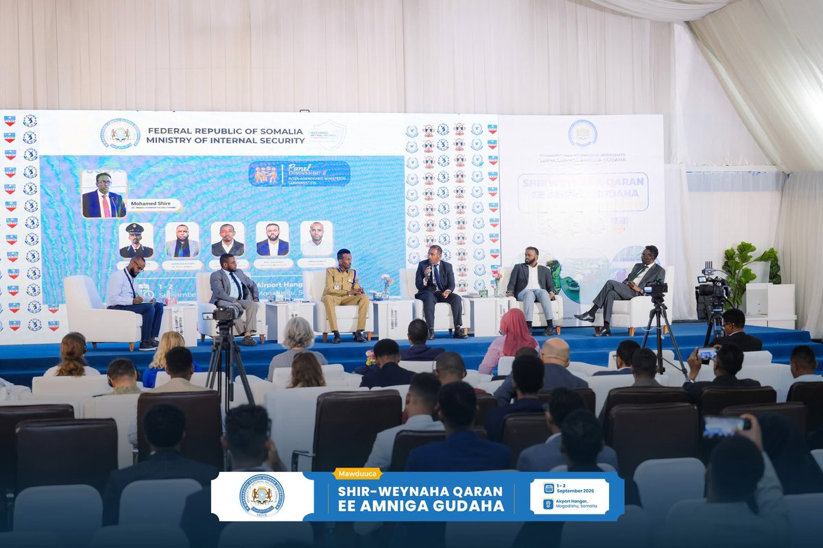 MoIS_FGS's tweet photo. Panel Discussion | Inter-Agency & Ministerial Coordination
Focused on strengthening cooperation & coordination among security institutions at federal and state levels, moderated by Mohamed Shire, Director General, Ministry of Internal Security
#NISConference2026 #Somalia #MoIs https://t.co/BFXnw3hqL2