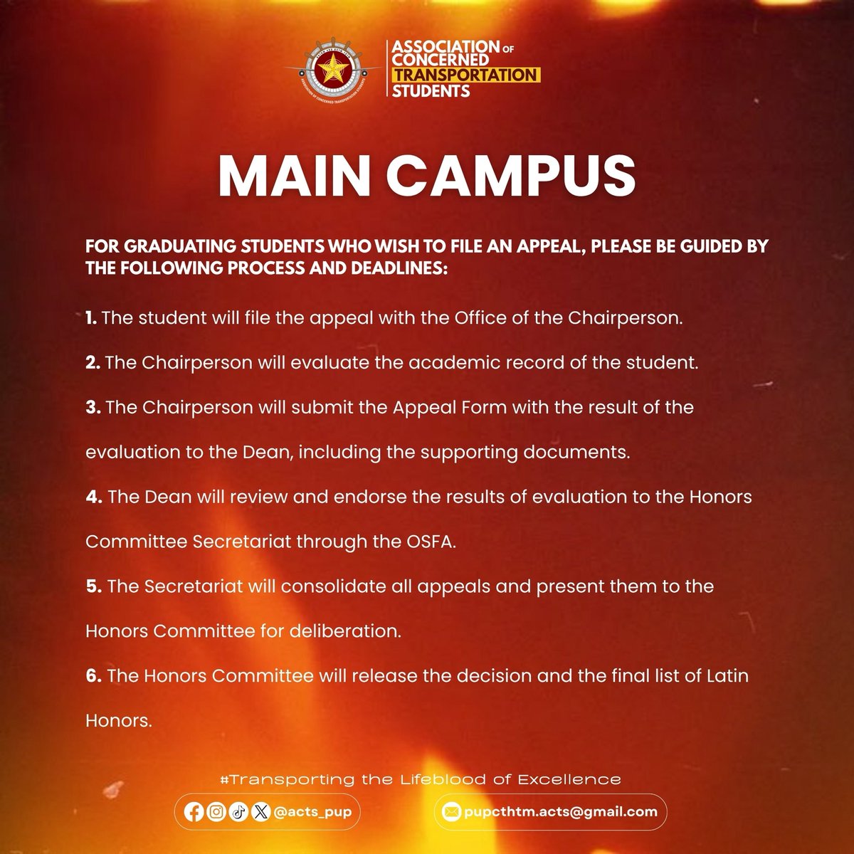 acts_pup's tweet photo. Graduating students who wish to verify or inquire about their General Weighted Average (GWA) and corresponding Latin Honor designation may personally visit the Chairperson’s Office for further clarification.

𝐒𝐜𝐡𝐞𝐝𝐮𝐥𝐞: 𝐒𝐞𝐩𝐭𝐞𝐦𝐛𝐞𝐫 𝟎𝟑–𝟎𝟓, 𝟐𝟎𝟐𝟔 https://t.co/8OzylsLbrW