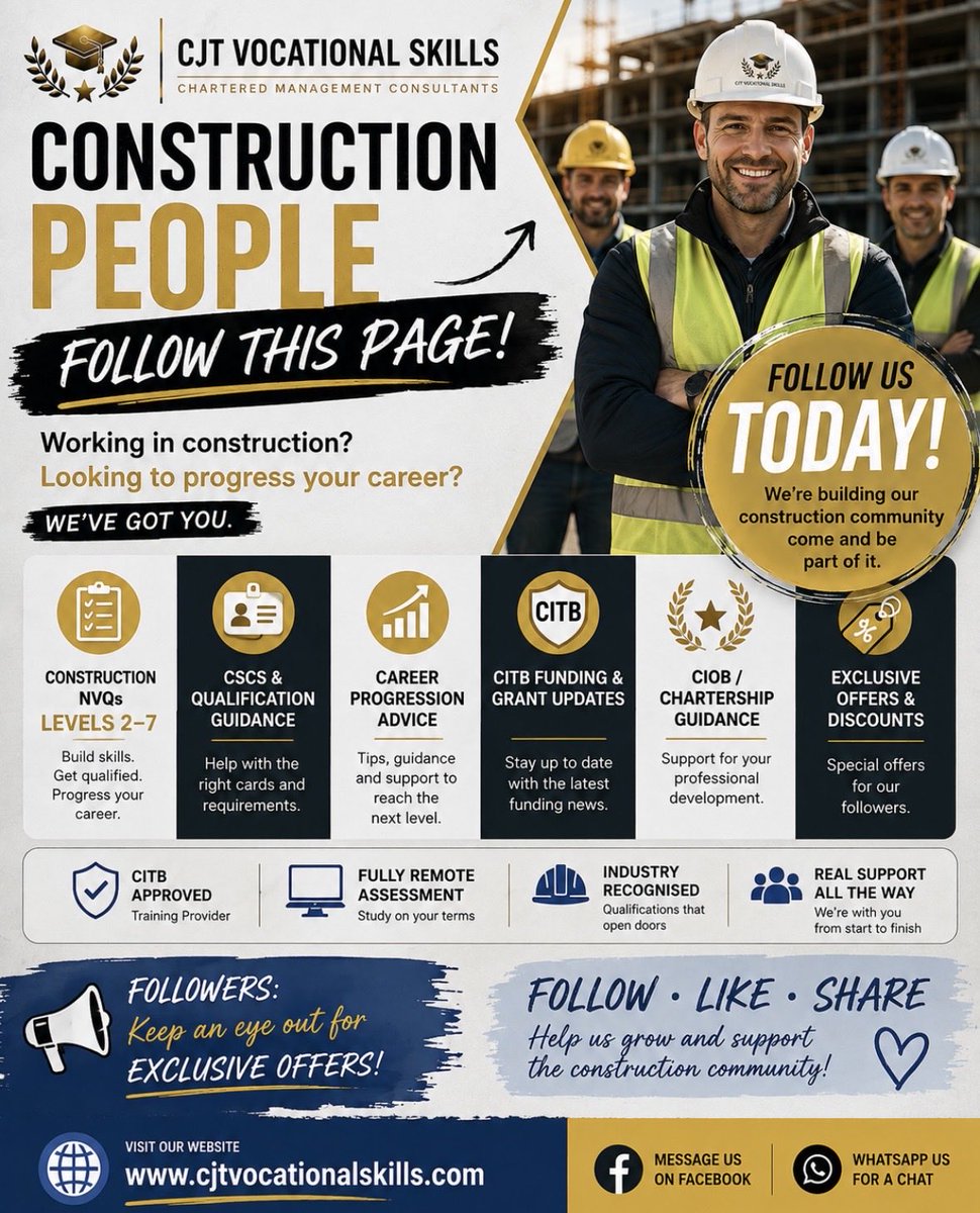 Cjtskills's tweet photo. 🏗️ Working in construction? Give us a follow and join our growing construction community! 👷‍♂️👍 https://t.co/AwKHYy8I78