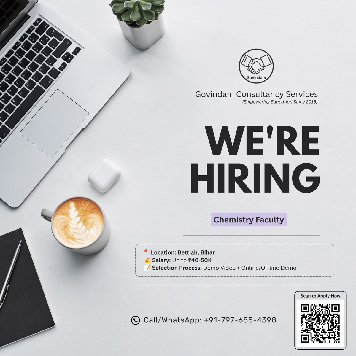 GovindamLtd's tweet photo. National Brand Institute is Hiring in Bihar

📢 Subject: Chemistry Faculty
📍 Location: Bettiah, Bihar
📝 Selection Process: Demo Video + Online/Offline Demo
💰 Salary: Upto 40-50K

📲 +91-797-685-4398

#bettiah #bihar #patna #govindamconsultancyservices https://t.co/Wm1gVlVjv4