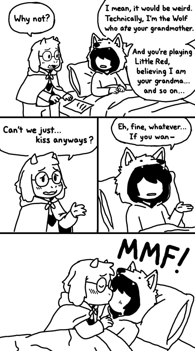 RPlushTimeline's tweet photo. Little Red Riding Hood Kralsei retelling

The 2nd panel took forever, but I managed to be done with it by Wednesday. Next is going to be the Vampire Kralsei edit, then the NikoNima finish :3

#Kralsei #Deltarune https://t.co/LJaU2ksgJm