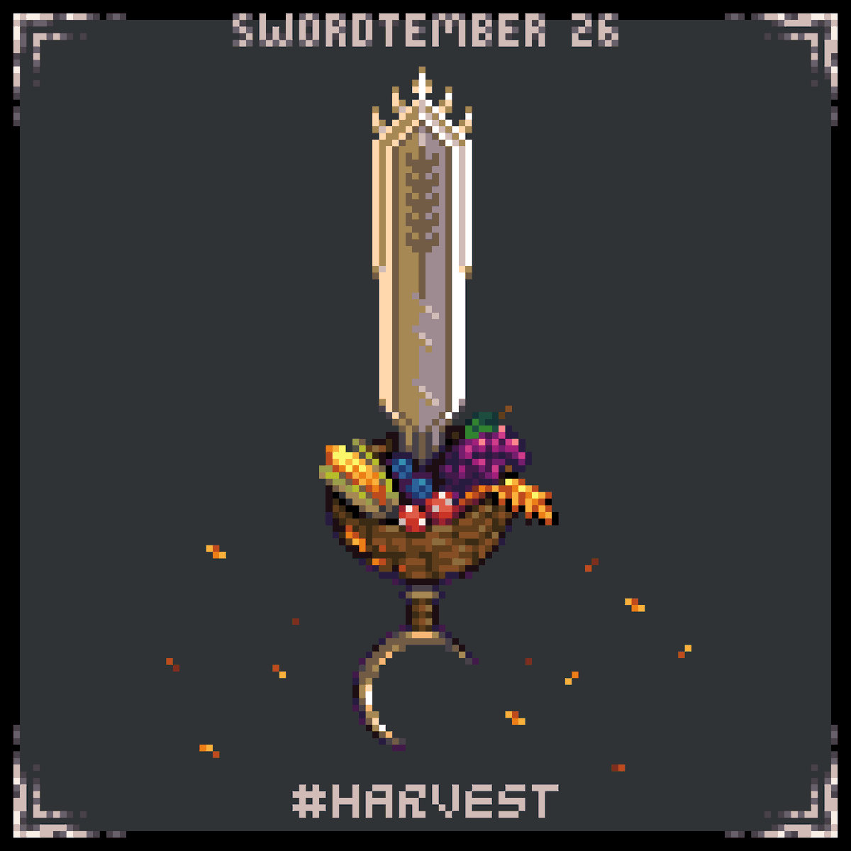 pixmarin's tweet photo. Day 2 of #swordtember - harvest🌽
#pixelartㅤㅤ https://t.co/4UPSg41cOE