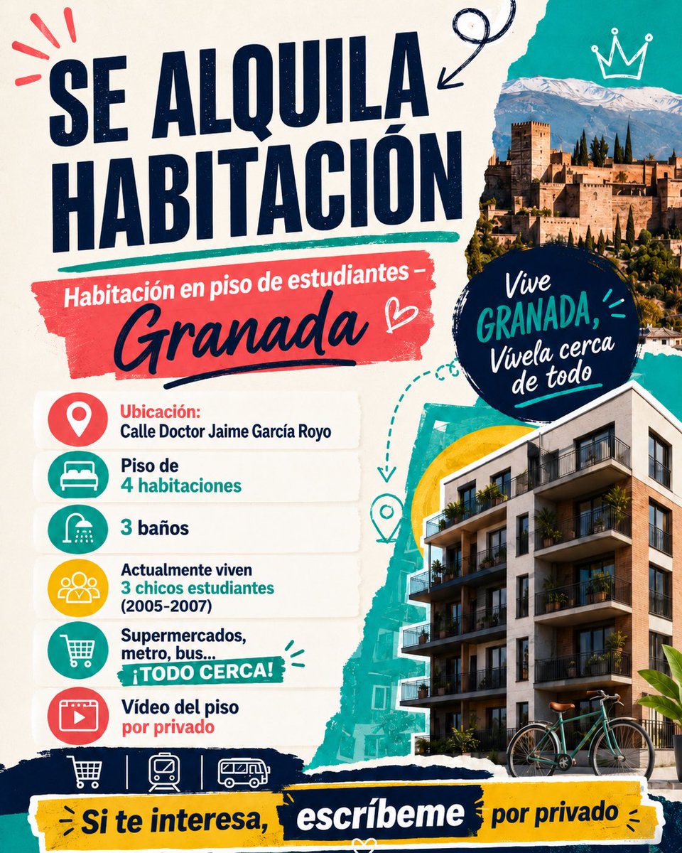 albaang_'s tweet photo. Se alquila habitación de estudiantes en Granada. Piso de 4 habitaciones (3 chicos). 3 baños. Video por privado 
#piso #alquiler #habitacion #estudiantes #Granada https://t.co/yLTsJ3d9Of