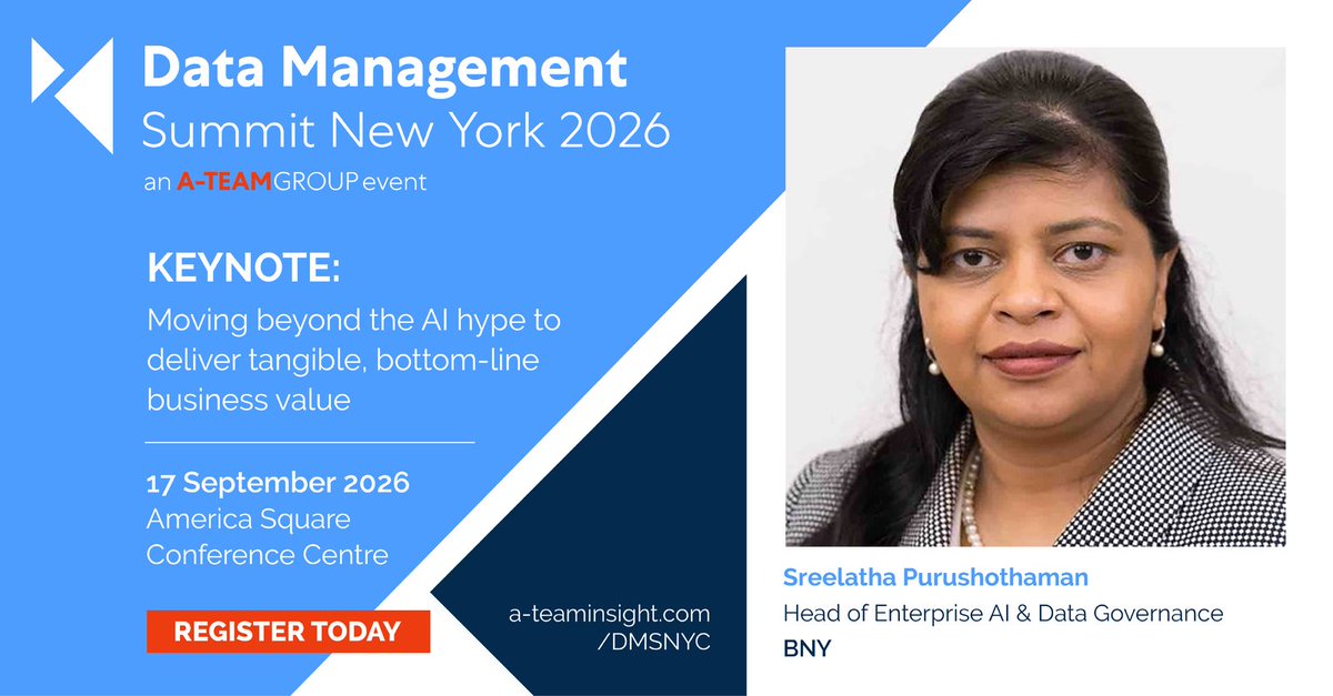 DataMgmtInsight's tweet photo. Join us at the Data Management Summit NYC 2026!

Secure your delegate pass today. Link to register in comments

Sreelatha Purushothaman, Head of Enterprise AI &amp; Data Governance at BNY

#DMSNYC #DataManagementSummitNYC #EnterpriseAI #DataGovernance #CapitalMarketsTech #TradingTech https://t.co/SlO8GMQKC1