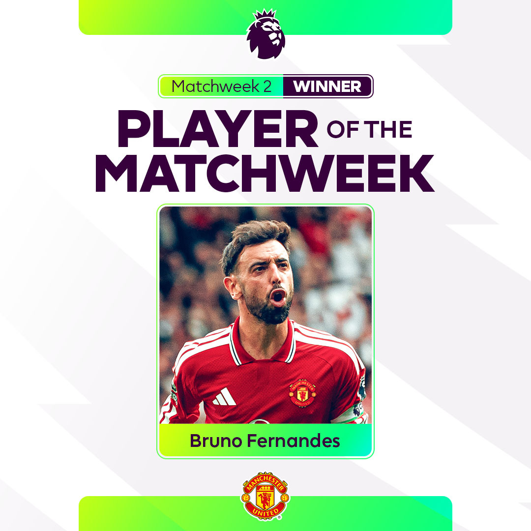 premierleague's tweet photo. Hat-trick hero 🔥

@ManUtd's Bruno Fernandes is your Player of the Matchweek for his match-winning performance vs Ipswich 🌟

Watch his highlights here 👉 https://t.co/kRcoQJeEGp https://t.co/7YSG9gphR9