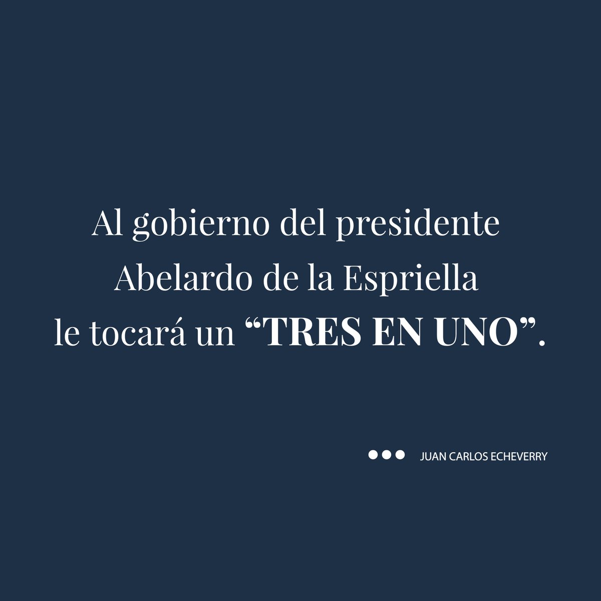 JCecheverryCol's tweet photo. Al gobierno del presidente Abelardo de la Espriella le tocará  un “TRES EN UNO”.

Hacer una recuperación de la seguridad nacional como la que le tocó a Álvaro Uribe Vélez en 2002-2010. 

Hacer una recuperación de la prudencia fiscal, recortar el gasto y reducir el costo de la deuda como la que le tocó a Andrés Partana en 1998-2002. 

Hacer una tarea de recuperar y ordenar la regulación y dinámica de sectores claves como la salud, la energía, el gas, la infraestructura carretera, la vivienda, el transporte, como la que emprendió con reformas sectoriales el gobierno de César Gaviria en 1990-1994. 

Tendrá que ser tres presidentes en uno.
