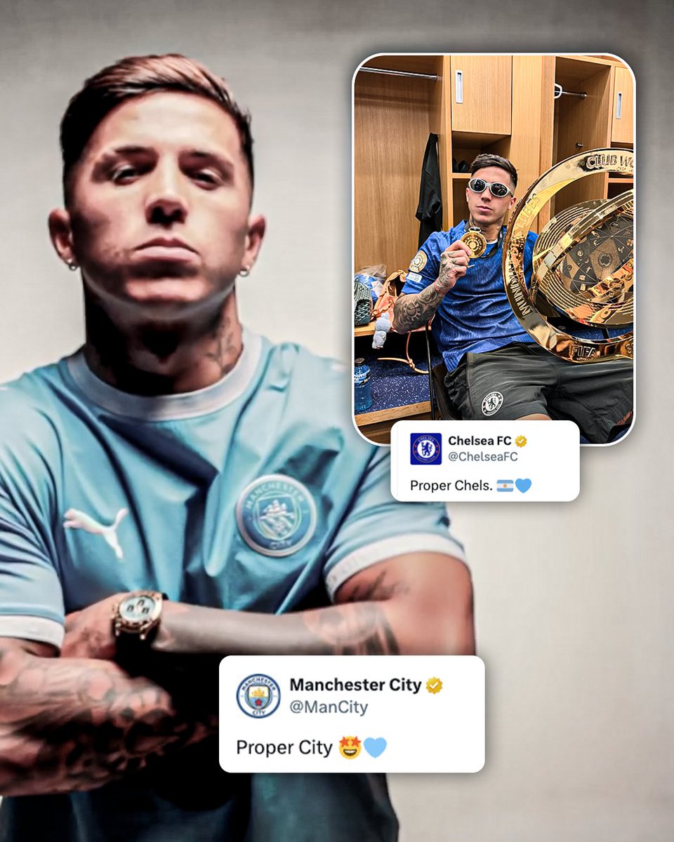 ESPNUK's tweet photo. Man City’s caption for Enzo Fernández’s announcement looked a little familiar… 😅 https://t.co/0u9KGBegAe