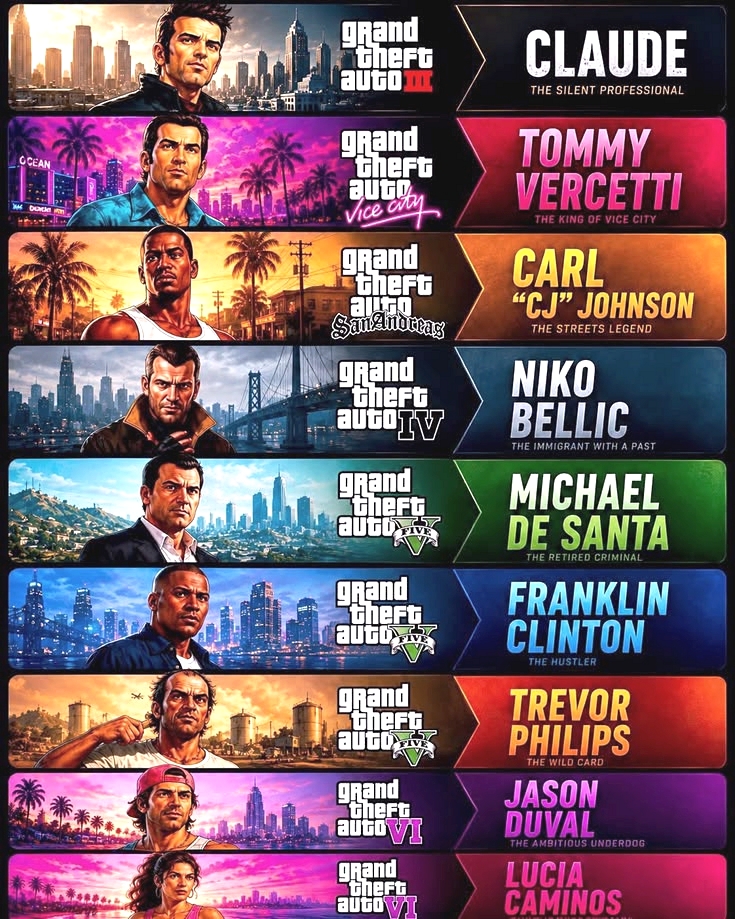 Hocine_19_82's tweet photo. 🔰Carl “CJ” Johnson (San Andreas),Niko Bellic (GTA IV), and Tommy Vercetti (Vice City) consistently top fan and critic rankings as the absolute best and most iconic protagonists in Grand Theft Auto history.
🔰#GTAVI #RockstarGames #Gaming #GamingNews #GTA1 #GTA2 #GTA3 #GTA4 #GTA5 https://t.co/f7RDOXDeH0