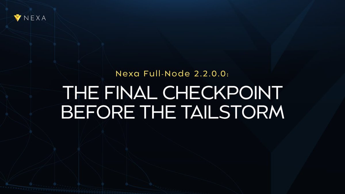 NexaMoney's tweet photo. 📒 Nexa Full-Node 2.2.0.0: The Final Checkpoint Before The Tailstorm

We are excited to present Nexa Full-Node 2.2.0.0, an important milestone and the final checkpoint before the upcoming hard-fork that brings the Tailstorm integration to mainnet.

This is a preparatory release that includes the new Tailstorm source code for the major protocol upgrade, and it prepares the network for the next release.

Everyone who runs a Nexa Full-Node, whether stand-alone, integrated with a service, or as a wallet back-end: please update your client to the latest version.

If you hold any assets on the full-node wallet, we always advise you to securely back up your wallet.dat file before installing an upgrade.

Find all the details and the download link in the Nexa Forum below. 👇