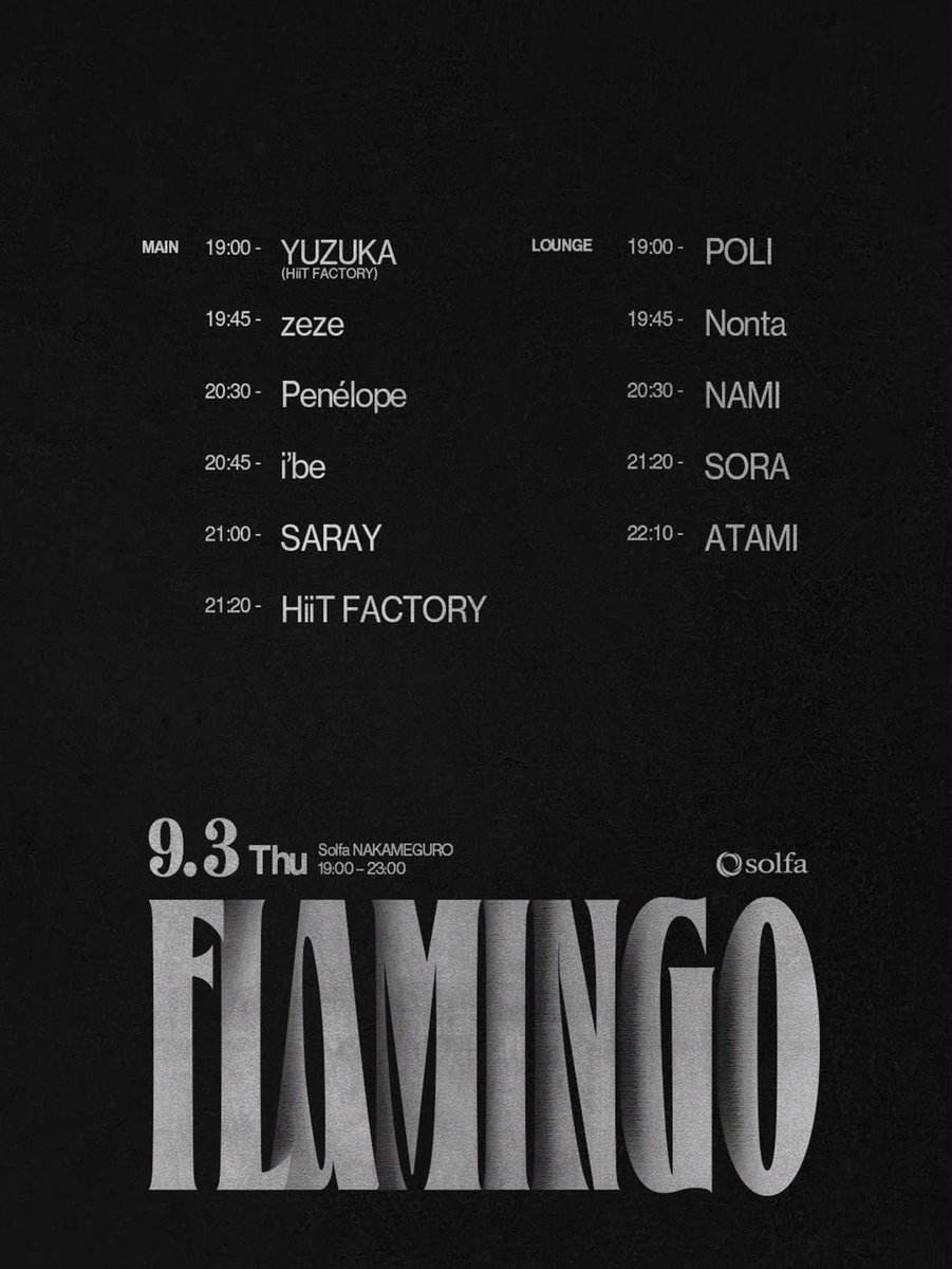 hiit_yuzuka's tweet photo. 明日のイベント「FLAMINGO」では
OPDJとHiiT FACTORYのライブ
両方やらせていただきます！
ぜひぜひオープンの19:00から来てくださいな:)
場所は中目黒solfa!! https://t.co/nCwv39Hc9e