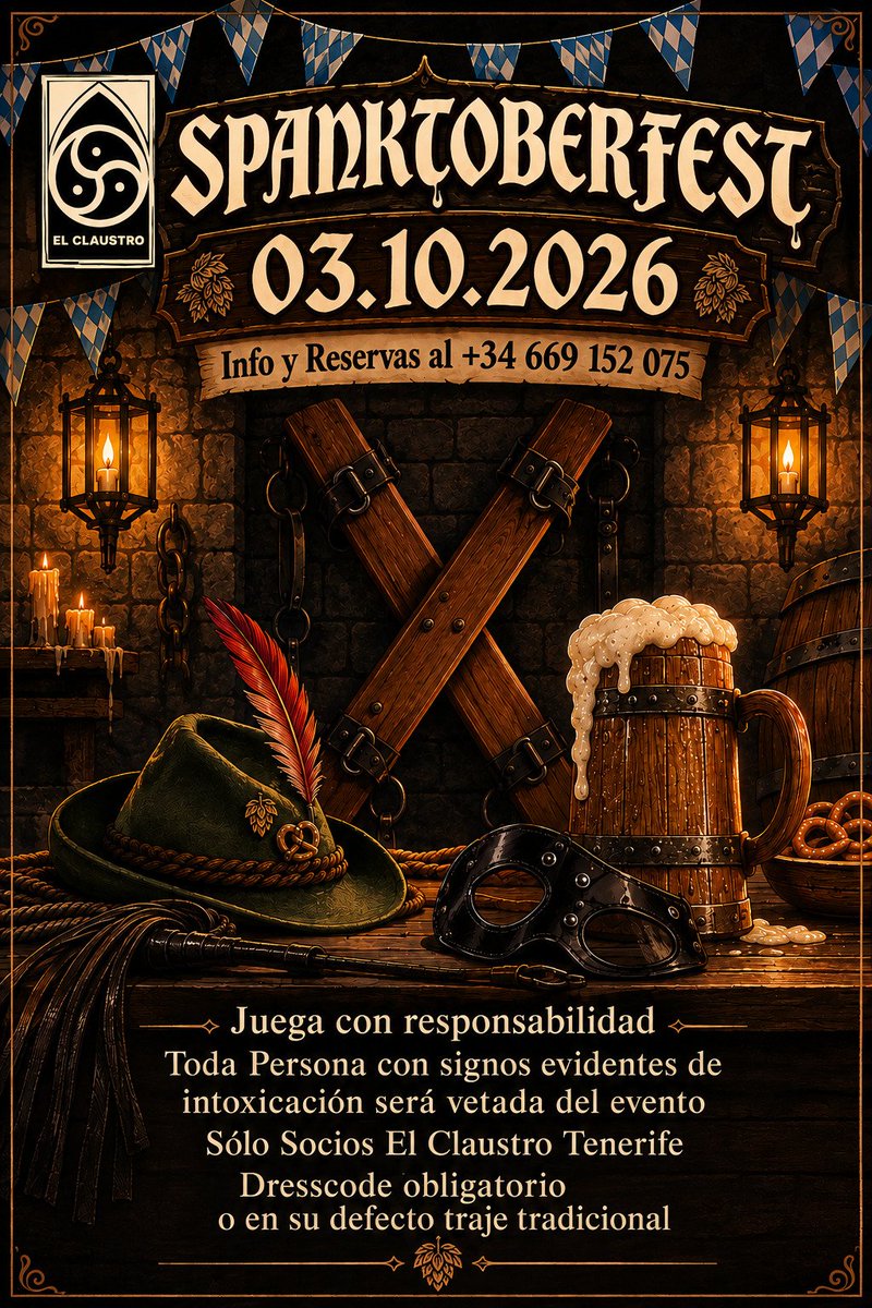 ClaustroTF's tweet photo. ¿Quien no tiene ganas de un Spanktoberfest? Las entradas están agotadas, por algo será 🤭 https://t.co/DWcIh8Iy3N