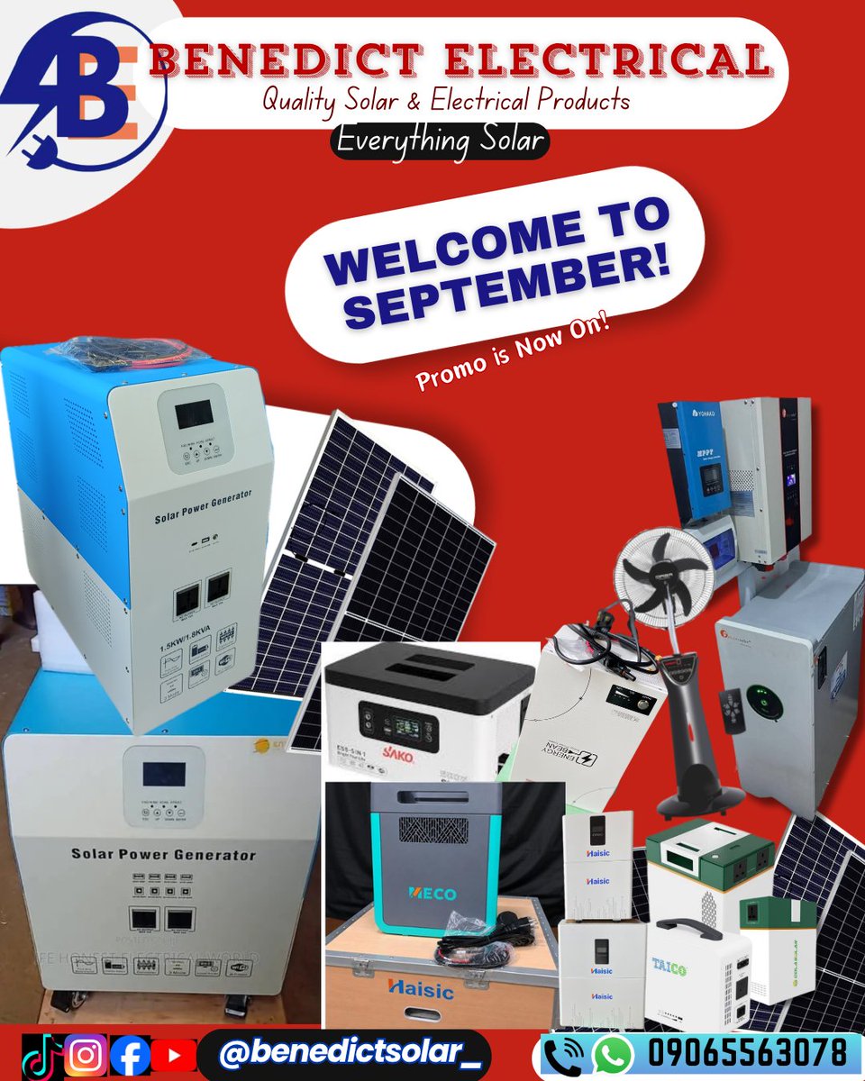 benedictsolar_'s tweet photo. ✨ Hello, September! ☀️❤️ Thank you to all our amazing customers for your patronage, referrals &amp; support! 🙏 We’re fully stocked &amp; ready to serve! 🔋⚡
#HelloSeptember #Benedictsolar #solarsystem #solarinver https://t.co/41iiQN4RMP