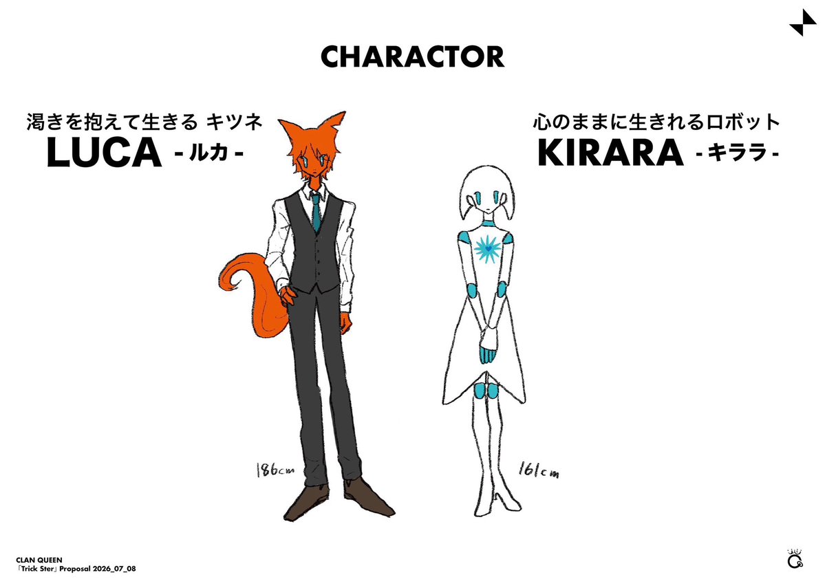 yasashimiyoshi's tweet photo. CLAN QUEEN『トリックスター』
企画書を一部チラ見せ🦊💙

キツネの男の子は ルカ
ロボットの女の子は キララ

沢山愛してあげてね😴uuu~♪

───────────────
2人が踊るMVはこちら
▶︎ https://t.co/t1HVJoUXr1

#CLANQUEEN_トリックスター https://t.co/1gXReMEd5H