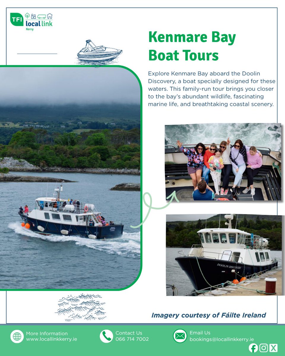 TFILocalKerry's tweet photo. Plan your Kenmare adventure with Local Link Kerry! 🚌
With TFI Local Link Kerry's routes to Kenmare, it’s easy to enjoy boat tours, horse trekking, golf, great food and more! 👉️https://t.co/33LHSgK872 💚
#Kenmare #VisitKerry #ExploreIreland #ThingsToDoInKerry #Kerry https://t.co/EWEvN4RFqG
