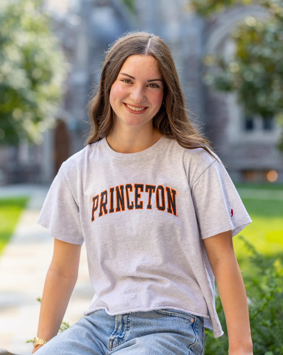 Portrait of Lyla wearing a Princeton t-shirt