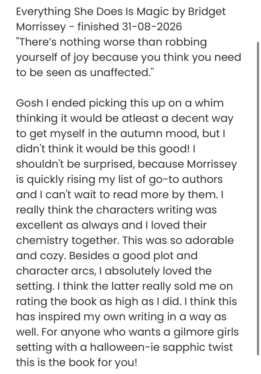 solb3rries's tweet photo. my review of; everything she does is magic
☆ ☆ ☆ ☆.5/5

keywords; small-town autumn activities, magic, sapphic softness https://t.co/Z3V5qx5V8x