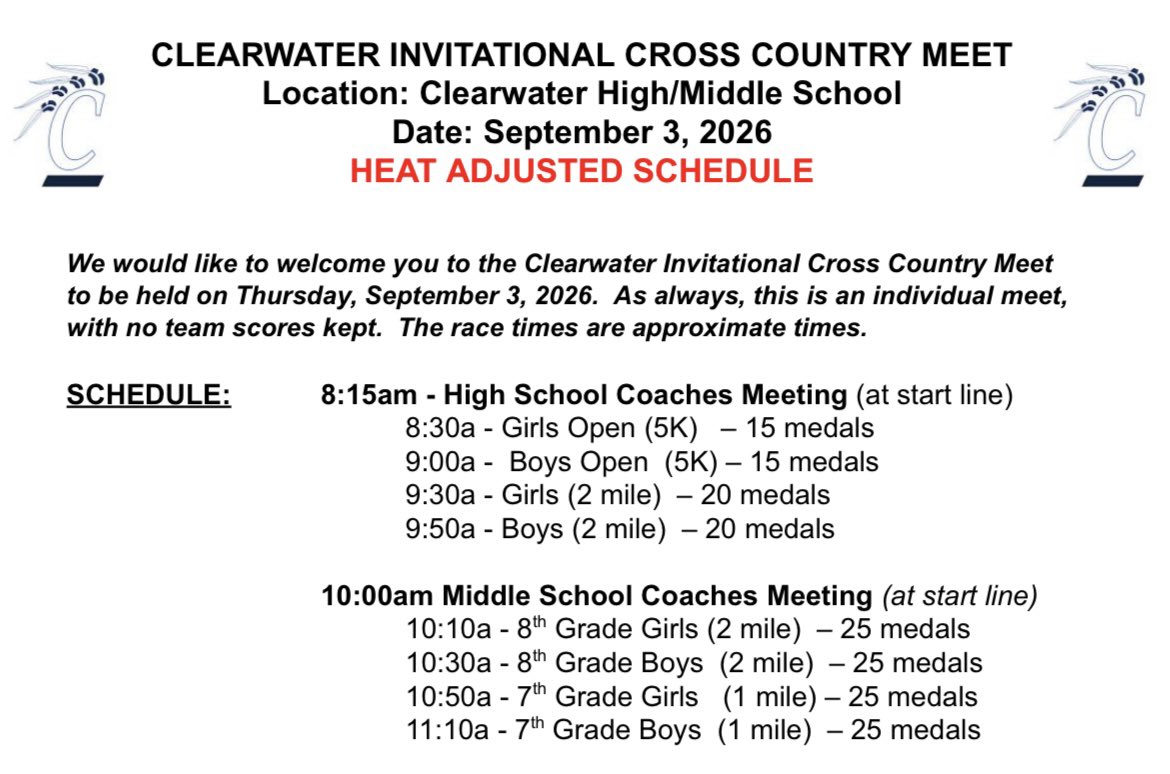 HHSDragonXC's tweet photo. Our season kicks off tomorrow at Clearwater.  The meet has been moved to the morning to beat the heat.  Excited to get the season started. https://t.co/3T7wDN4QSD