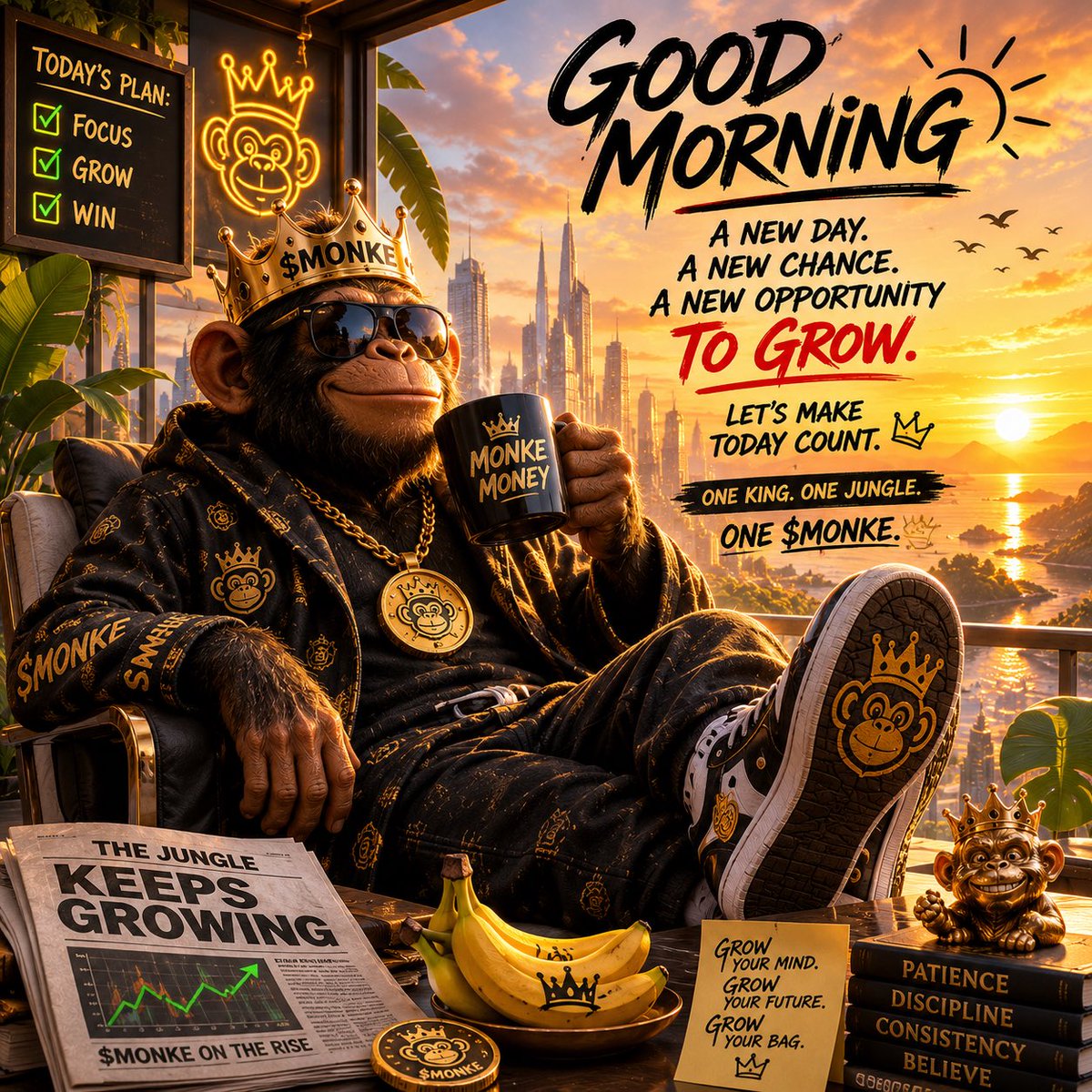 THEMONKEMONEY's tweet photo. GOOD MORNING, JUNGLE!

New day. New opportunities. A new day to GROW. 🌱👑

Stay focused. Stay consistent. Keep building the jungle.

ONE KING. ONE JUNGLE. ONE $MONKE. 🍌

#MONKE #MemeCoin #Crypto https://t.co/IZNHOuunoM