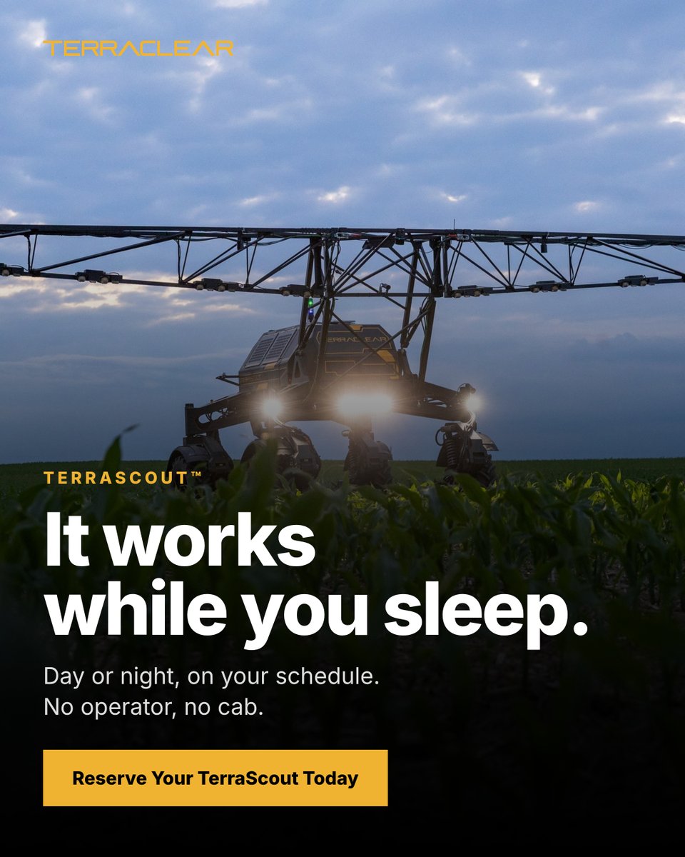 TerraClearInc's tweet photo. Rocks do not wait for daylight. Neither does TerraScout.
Runs your fields on its own, day or night. Nobody in the cab.
$1,000 holds your slot. Fully refundable.
https://t.co/ixGuX0ZVq0
#AgTech #PrecisionAg #RowCrop #FarmTech https://t.co/knPJgdn09k
