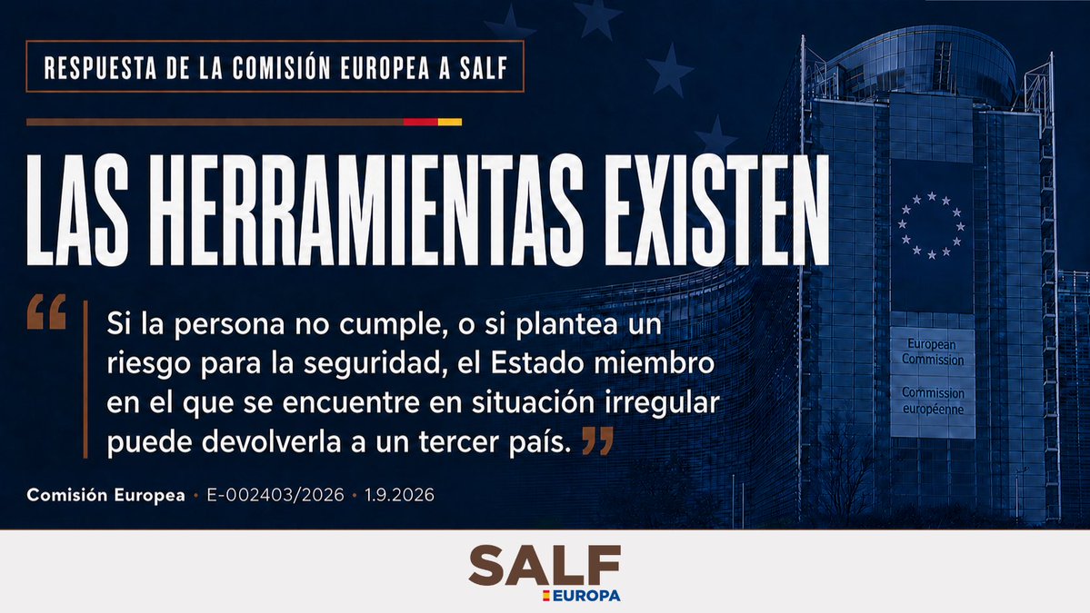 salfeuropa's tweet photo. 🔴 Bruselas responde a SALF: si una persona se encuentra en situación irregular o supone un riesgo para la seguridad, España puede devolverla a un tercer país.

Las herramientas existen. Lo que no hay es voluntad política.

🔗  https://t.co/lsC33nu2C8 https://t.co/QsyjU5ddig