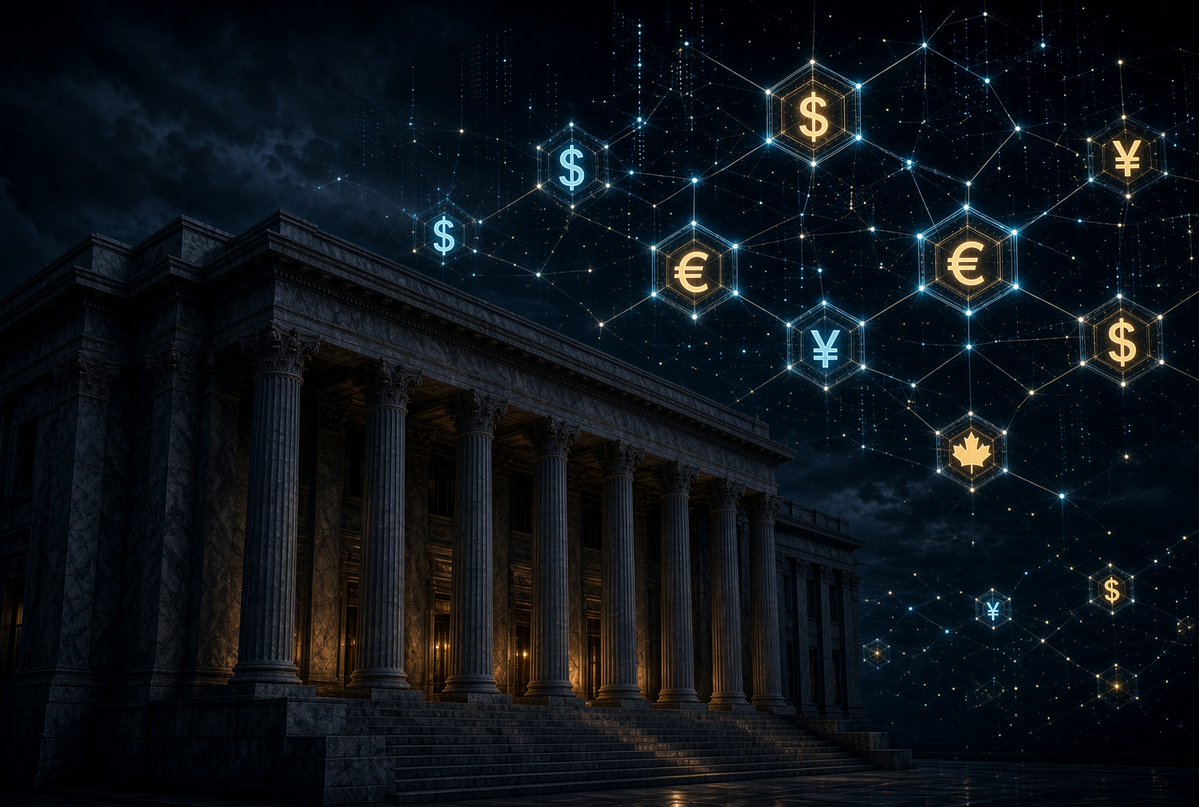 LarkDavis's tweet photo. 21 financial giants including Goldman, BofA, Citi and Fidelity just announced they're launching a stablecoin together. Dollar first, then euro and other G7 currencies. Targeting retail AND institutional. Compliant with GENIUS Act and MiCA.

TradFi isn't dipping a toe in crypto anymore. They're cannonballing.

USD stablecoin drops H1 2027 if all goes to plan.