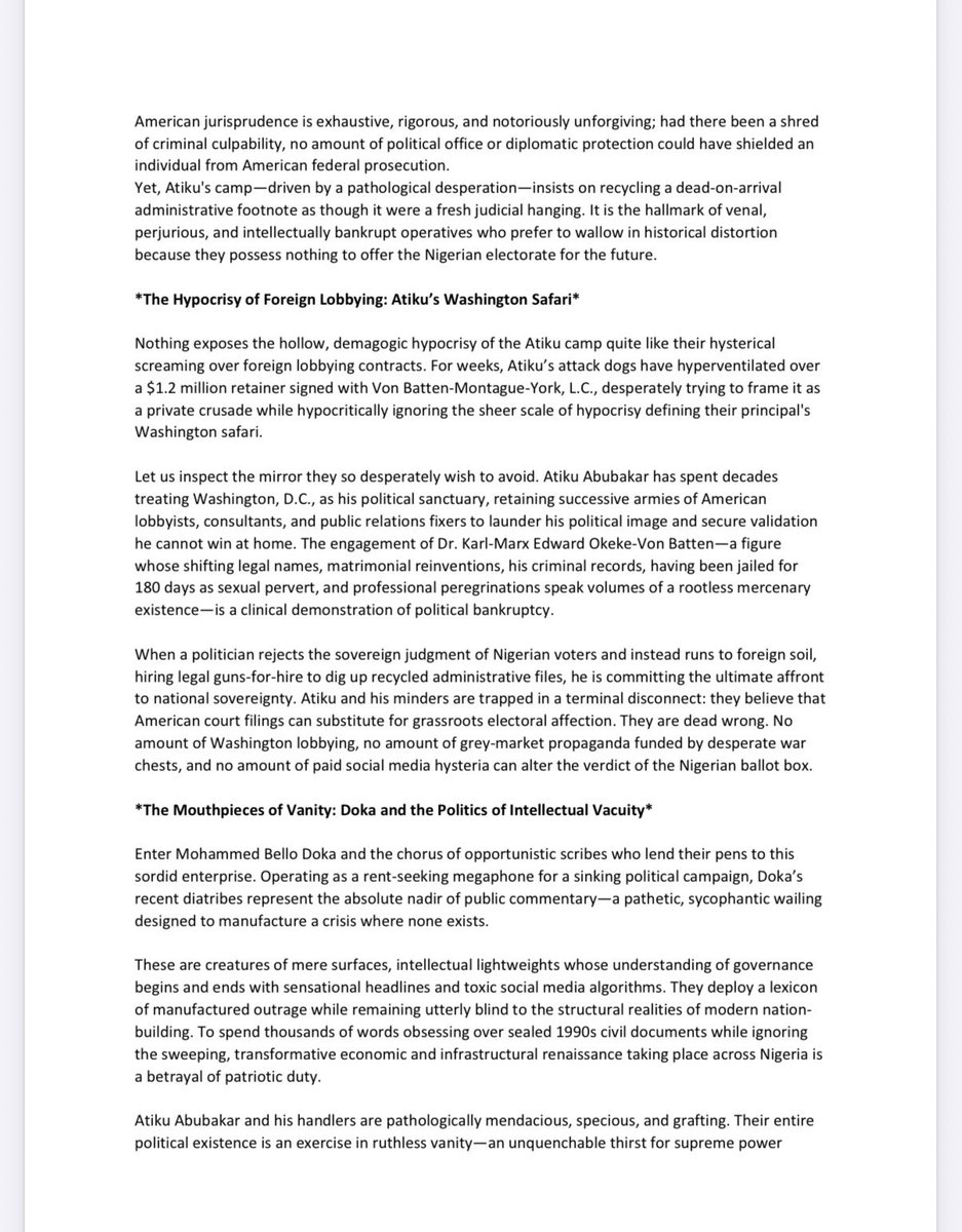 FriendsOfBAT's tweet photo. Atiku’s Foreign Lobbyists, Mohammed’ Bello Doka and Domestic Megaphones Buried in Their Pit of Blackmail - Arch. Mu’azu Murtala. 

Let’s start with Mohammed Bello Doka’s failed attempt to diminish the work of Sunday Dare. Beyond the screaming headline, we saw a Bello Doka struggling to impress his paymasters by offering round tripping arguments. He stumbled throughout, sweating profusely in an effort to obfuscate the issues. READ ON ✔️.
