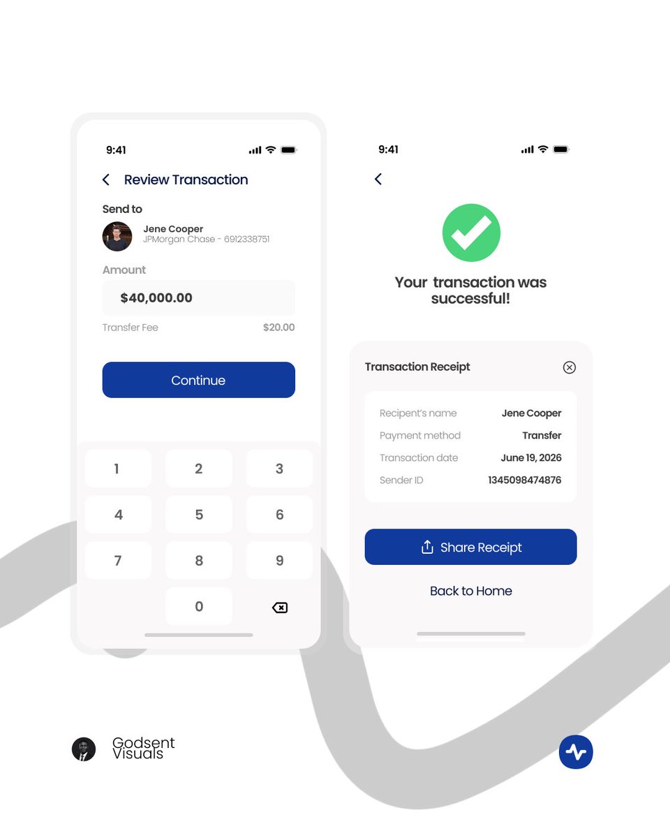 godsentvisuals's tweet photo. Seamless transactions, made simple.
Review every detail, confirm your payment, and get instant proof of a successful transfer, all in one smooth experience.

For new projects send a dm via
📧 godsentvisuals8@gmail.com

#GraphicDesign #UIDesign #FintechDesign https://t.co/98OBACGWmx