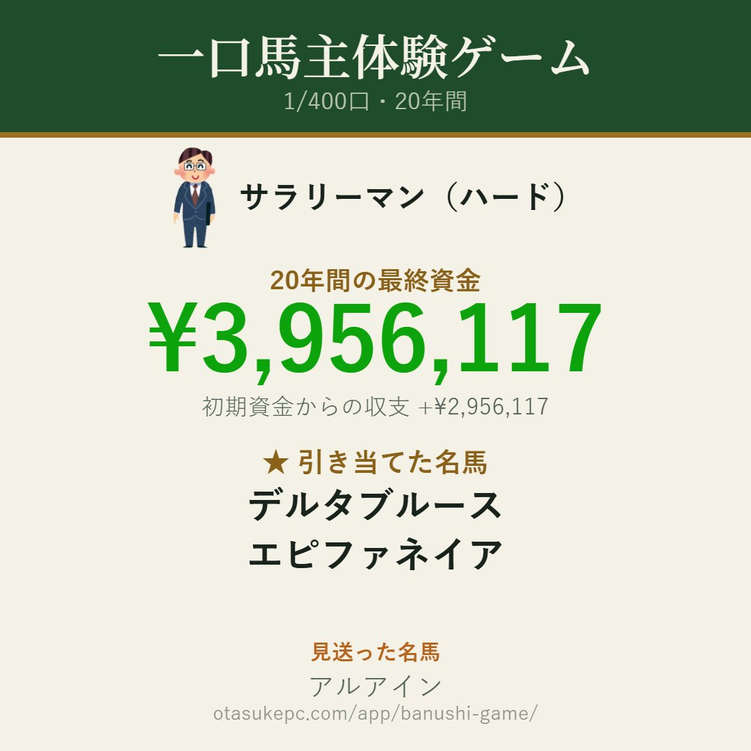 partage_738's tweet photo. #一口馬主体験ゲーム

おもろい！
4口ツモったのでけぇ！！！ https://t.co/VXbDxcwrnE