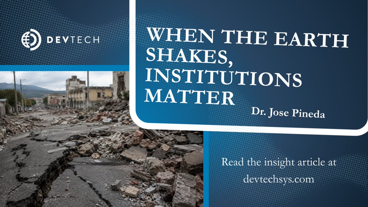DevTechSys's tweet photo. With devastating natural disasters continuing to affect communities around the world, the message of DevTech’s Insights article, When the Earth Shakes, Institutions Matter, remains increasingly relevant. Natural hazards may be unavoidable, but their human and economic consequences are shaped in large part by the strength of the institutions responsible for preparing, coordinating, and responding. 

Drawing on the June 2026 earthquakes in Venezuela, DevTech’s Jose Pineda examines how weak governance, fragmented coordination, inadequate infrastructure, limited transparency, and unreliable data can compound the effects of a disaster. Building resilience therefore requires more than physical reconstruction—it requires strong institutions, accountable governance, credible information, and the capacity to act effectively when communities need it most.

 Read the full article to explore why institutional resilience is an essential component of disaster preparedness and recovery.
https://t.co/5FB9ug1YFP