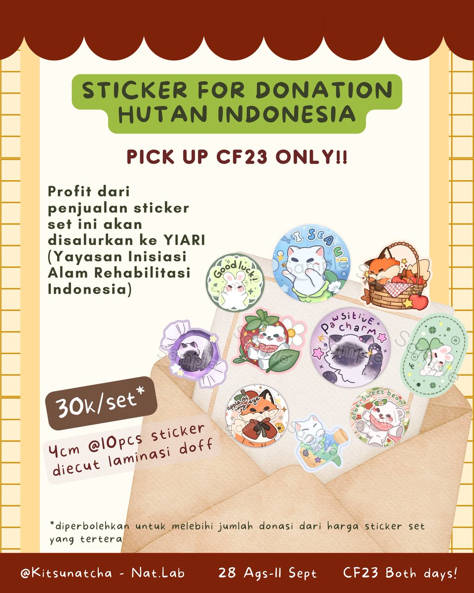 Kitsunatcha's tweet photo. [💕 &amp; 🔃 very appreciated]
Pookie Paws Sticker set for Donation

✨27 Ags—11 Sept
🐾 Pick up #CF23 ONLY (bothdays)
✨Profit akan didonasikan melalui YIARI untuk penanganan karhutla (kebakaran hutan dan lahan) di Kalimantan

🔗⬇️ jotform https://t.co/bYglxof1Id