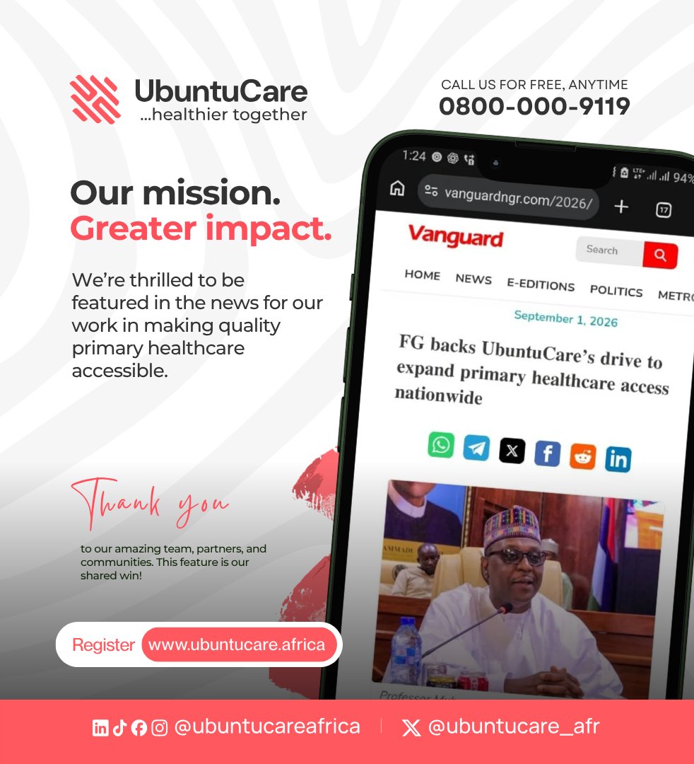 ubuntucare_afr's tweet photo. We are honored to be featured in Tribune Online following our collaboration with the Federal Government of Nigeria to strengthen primary healthcare delivery across all 774 Local Government Areas (LGAs). 🇳🇬 https://t.co/8A4tV78C6V
