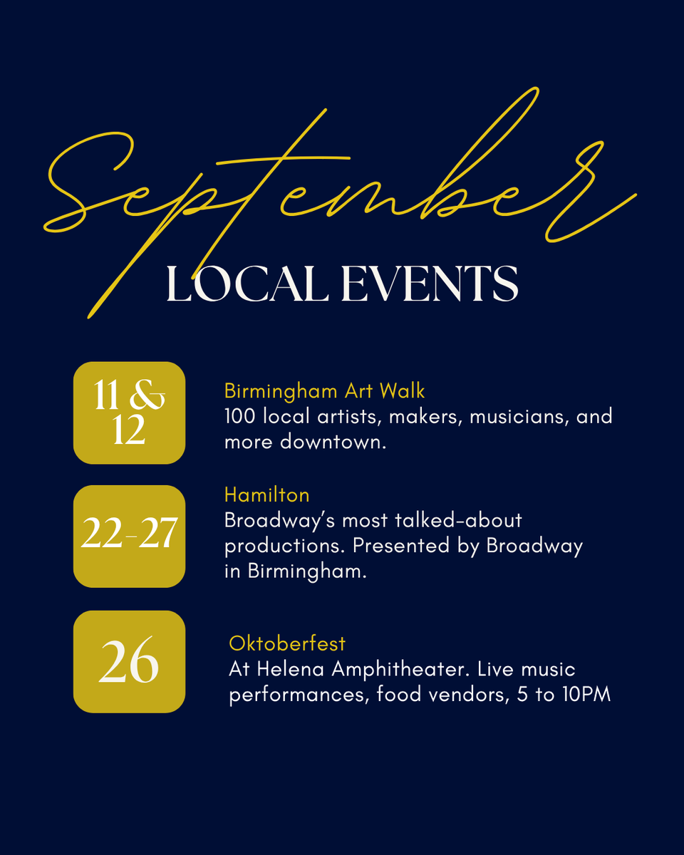 MrBrandonESmith's tweet photo. September is bringing plenty to do around Birmingham! 🍂

From the Birmingham Artwalk featuring more than 100 local artists, makers, and musicians. To Oktoberfest live music at the Helena Amphitheater. And (WOWZA) Hamilton taking the stage at the BJCC! https://t.co/vtpT3qad5M