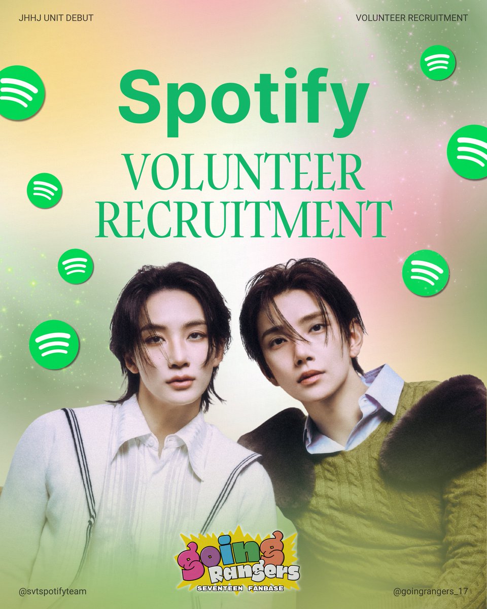 svtspotifyteam's tweet photo. [🟢 SPOTIFY & STATIONHEAD VOLUNTEER RECRUITMENT]

Filo CARATs, JOSHUSUSHUs, JJONGJJONGIEs the countdown is ON! 💎

Joshua x Jeonghan’s unit debut era is coming, and we need YOU on the Streaming Team. 

What you’ll do: 
▪️ Keep your account parked on 17Stationhead / CARAT SH Channel for at least 8 hours DAILY to boost charts 
▪️ Share proof in our X GDM to keep the team motivated 🎉

Requirements:  
▪️ Must be a CARAT 💎
▪️ Willing to join X GDM
▪️ DMs should be open before you fill out the form so we can reach out to qualified applicants quickly. :)

🎧 Perks: Approved volunteers will receive a FREE 1‑month Spotify Premium subscription from our team.

📝 We'll carefully review applications, and approved volunteers will be contacted via DM here on X before debut day. Once ready, you’ll be added to the GDM. 

Join our team, and let’s work together to make JHHJ’s unit debut a successful one! ✨ 
🔗https://t.co/q0RTCIElci

@pledis_17 #JEONGHAN #정한 #JOSHUA #조슈아 #SEVENTEEN