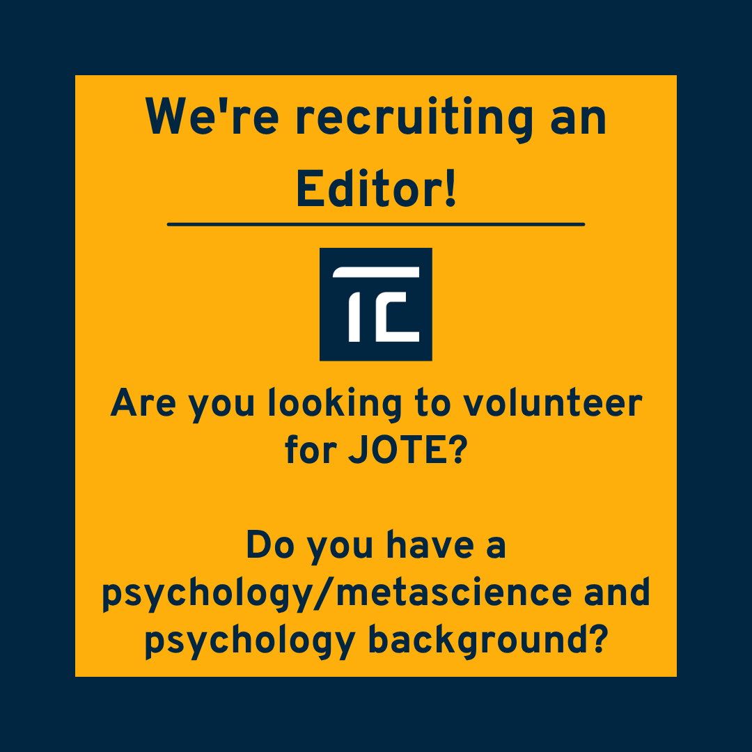 jtrialerror's tweet photo. We’re looking for another new Editor to join the Journal of Trial and Error!

We are seeking a team member for this volunteer and fully remote position.

If you have any questions or to submit your CV and a motivation letter, please email us at positions@trialanderror.org. https://t.co/cdGF8ZWVKI
