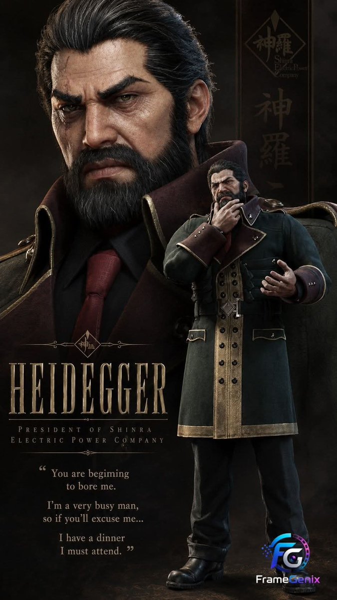 FrameGenix's tweet photo. Heidegger doesn’t have time for nonsense. 😤🔥
“You are beginning to bore me. I’m a very busy man… I have a dinner I must attend.”
Another FFVII character brought to life. Who should be next? 👀
#FinalFantasyVII #FF7 #Heidegger #Shinra #FinalFantasy #aicreator #FrameGenix #aigenerated