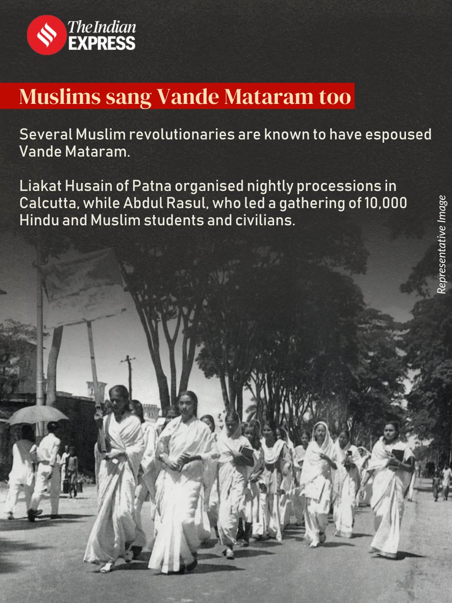 IndianExpress's tweet photo. #ExpressResearch | Vande Mataram was once sung by Hindu and Muslim protesters as a rallying cry against British rule during the Swadeshi movement. Historian Sumit Sarkar’s work traces how the song became a powerful symbol of anti-colonial resistance, Hindu-Muslim unity and, later, communal division.

Click on the 🔗 below to read the full article.
https://t.co/VdehSvxC0k

Written by: Arup K Chatterjee
Design by: Violina Bora