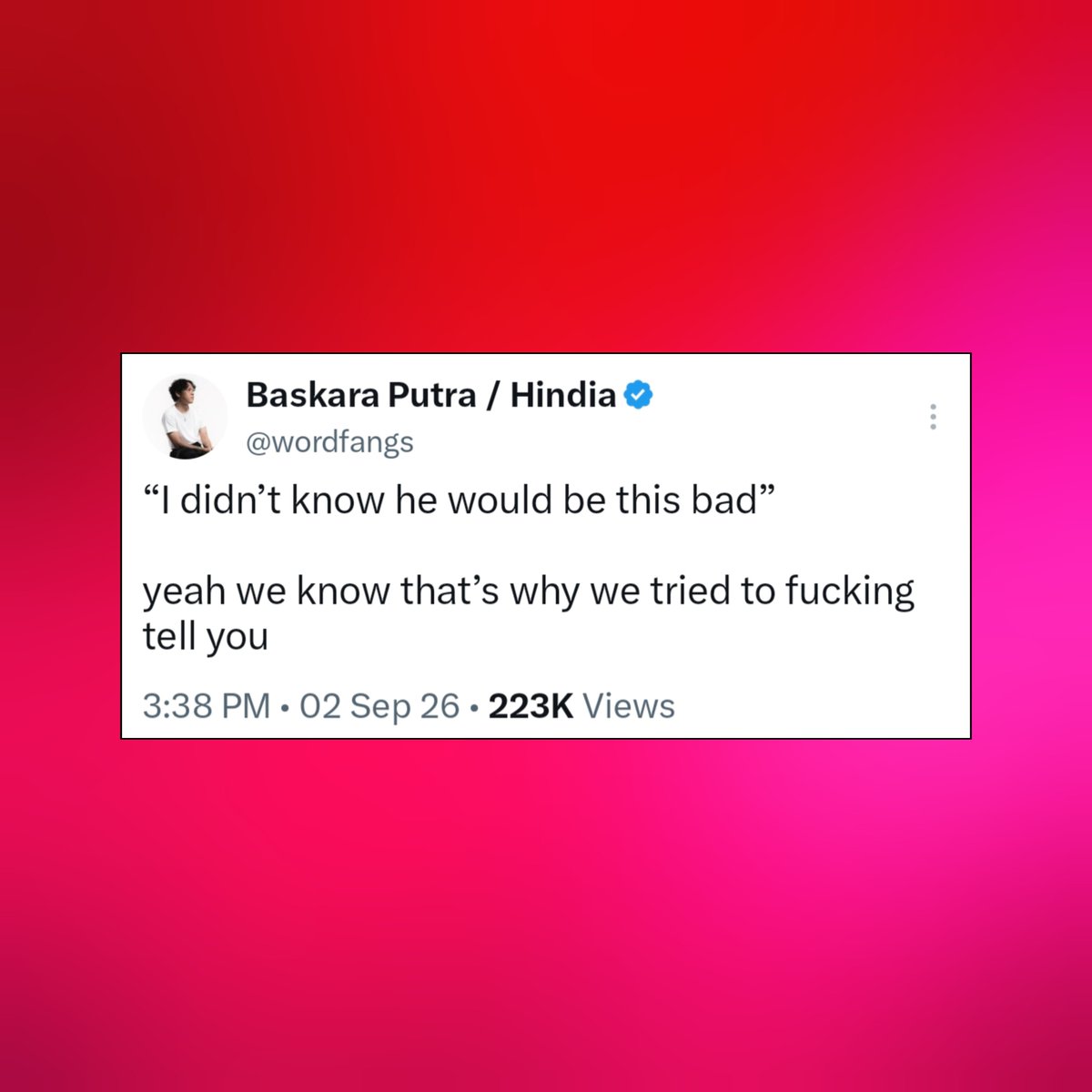 iPopBase's tweet photo. Hindia mocks Prabowo’s voters in new post:

“‘I didn’t know he would be this bad’ — yeah we know that’s why we tried to f*cking tell you.” https://t.co/76ESlP241g