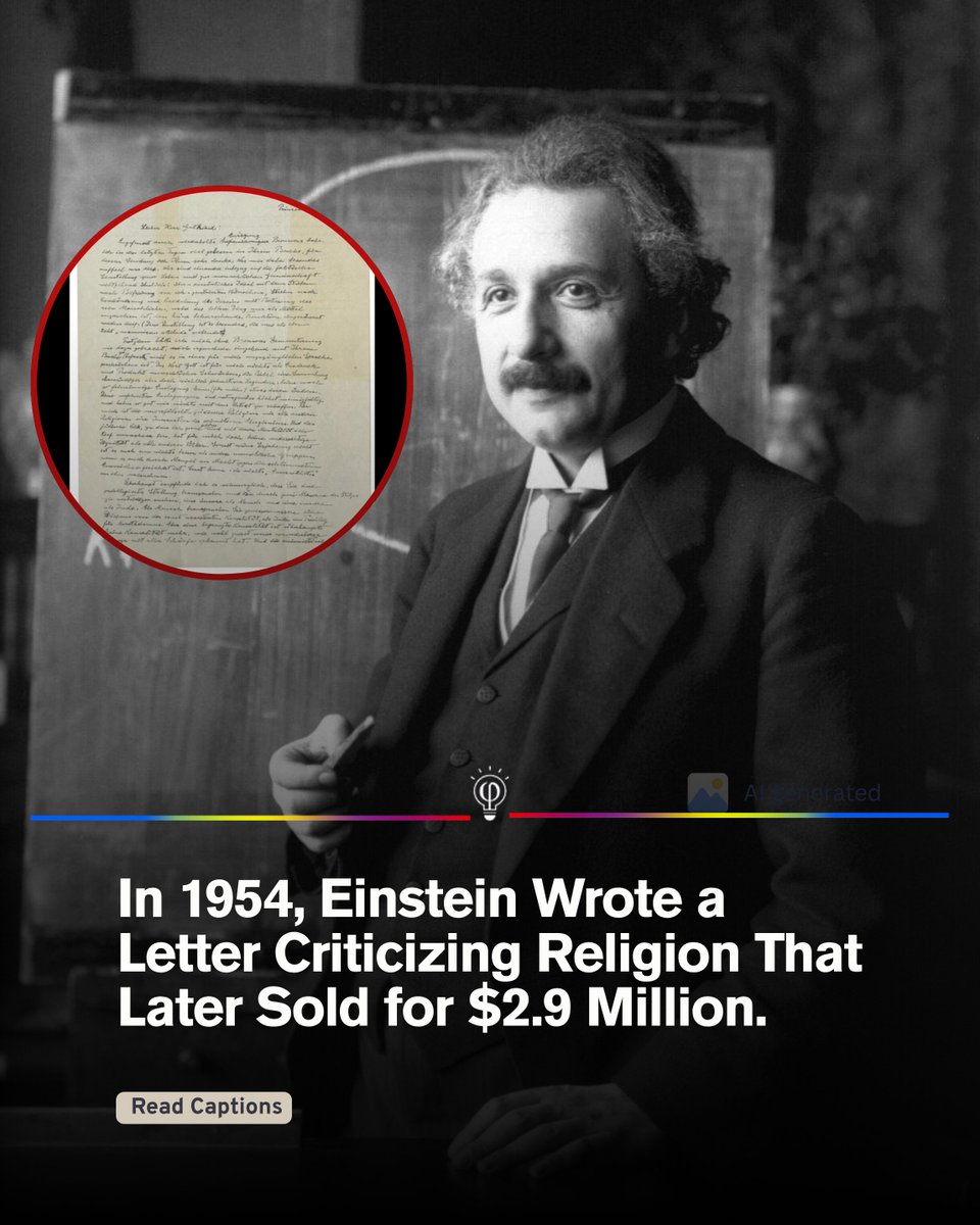 FactPoint's tweet photo. In 1954, Albert Einstein wrote a deeply personal letter expressing his thoughts on God, religion, and Judaism. The letter was addressed to philosopher Eric Gutkind after Einstein read his book Choose Life: The Biblical Call to Revolt. https://t.co/PNXTLaiBlP