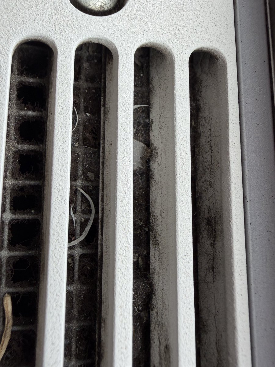 NJaegermann's tweet photo. Take a look at the state of the air con vents blowing cool air, dust, nail clippings. This is on Eurostar 09141 14:52 to London St Pancras international. No wonder diseases move through the tunnel and globally on aircraft when we are this lax about hygiene. https://t.co/utzF5vez7b