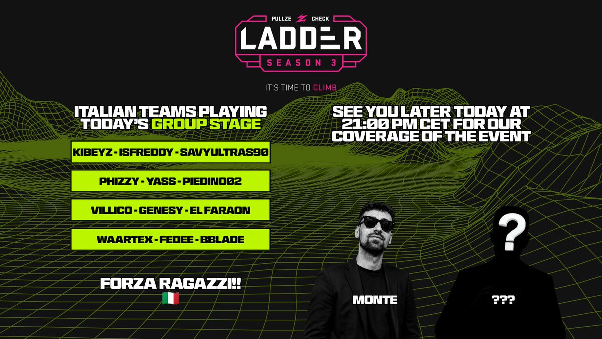 TheLastSafeWZ's tweet photo. Guys, tonight we’re coming back with a bang! 🔥

4 out of the 5 Italian teams qualified for the @PullzeCheck Ladder Season 3 are playing tonight and we definitely won’t let our support go unheard. 🇮🇹

Along with @Monte_TLS and a very special guest caster joining us for the night.👀🎙️

Let’s make some noise for Italy🔥