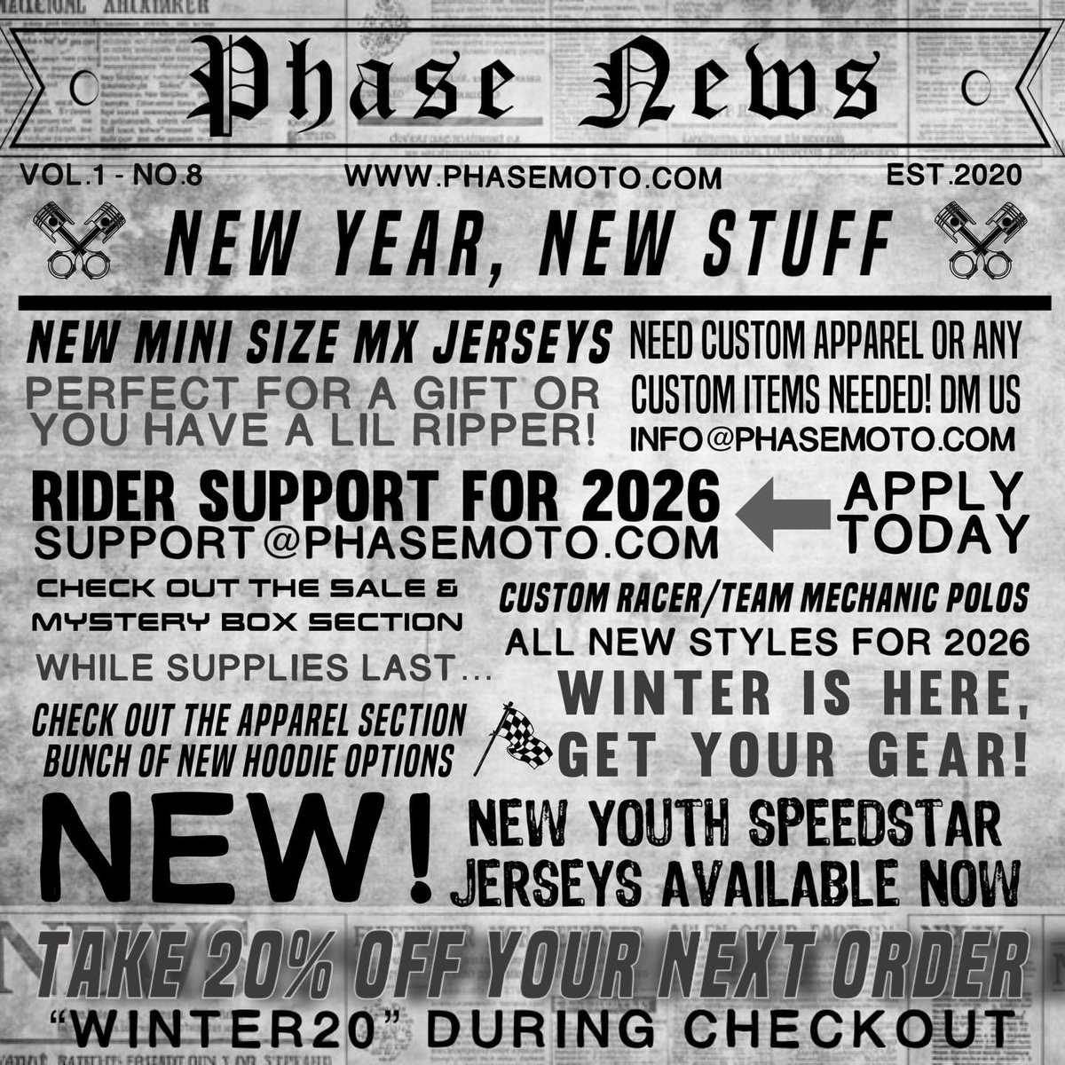 tienhunglab's tweet photo. News alert: New year, new gear. New MX jerseys in multiple colors and youth Speedstar jerseys are now available. Rider support 2026 is open. Custom apparel available. Get 20% off your next order with code WINTER20. Winter is here—get your gear. https://t.co/EU5SHMcsoa
