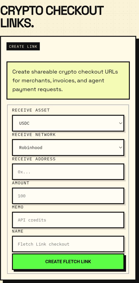 FletchPayRH's tweet photo. Fletch Link is live now powered with trocador and monero. All PayLinks are completely private and settled in your currency on your network of choice.

Create links now and receive payments immediately. 
Importantly this is built into the same agent MCP stack as the entire ecosystem. 

Agents can now receive payments on Robinhood across hundreds of  chains.