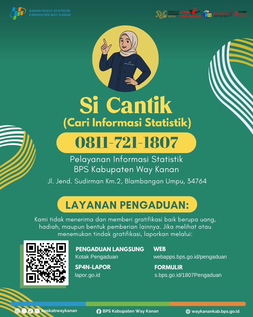 bpskabwaykanan's tweet photo. ——————————————————————————————
©️ Humas BPS Kabupaten Way Kanan
⏬ Ikuti Kami‼️
🌐 Website: https://t.co/hnKHqc7TQd
📺 YouTube: BPS Kabupaten Way Kanan
📸 Instagram: @bpskabwaykanan
🎵 TikTok: @bpskabwaykanan
📱 Facebook: BPS Kabupaten Way Kanan
💻 X: BPS Kabupaten Way Kanan https://t.co/IiKkeUNACK